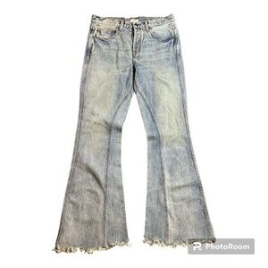 Free People super bell bottoms pin stripe chewed distressed hem jeans 29